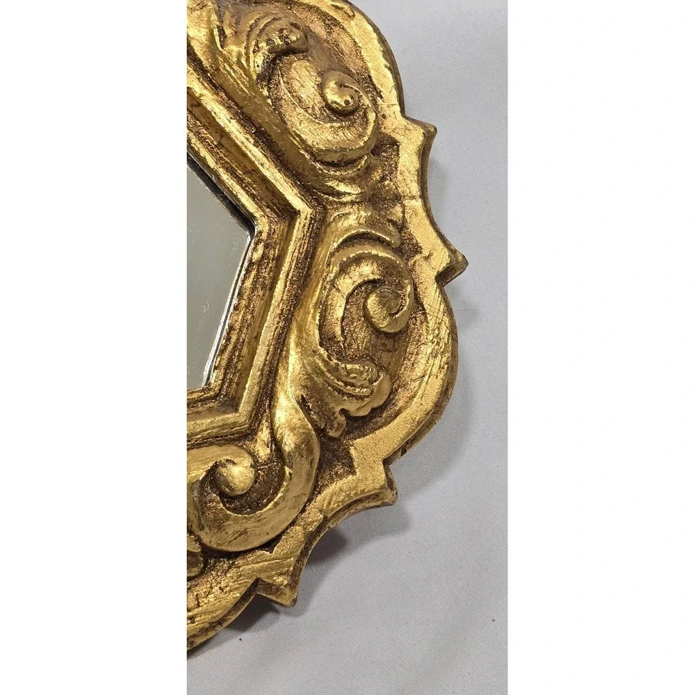 Vtg gold ornate wood carved wall mirror baroque rococo style gilt frame